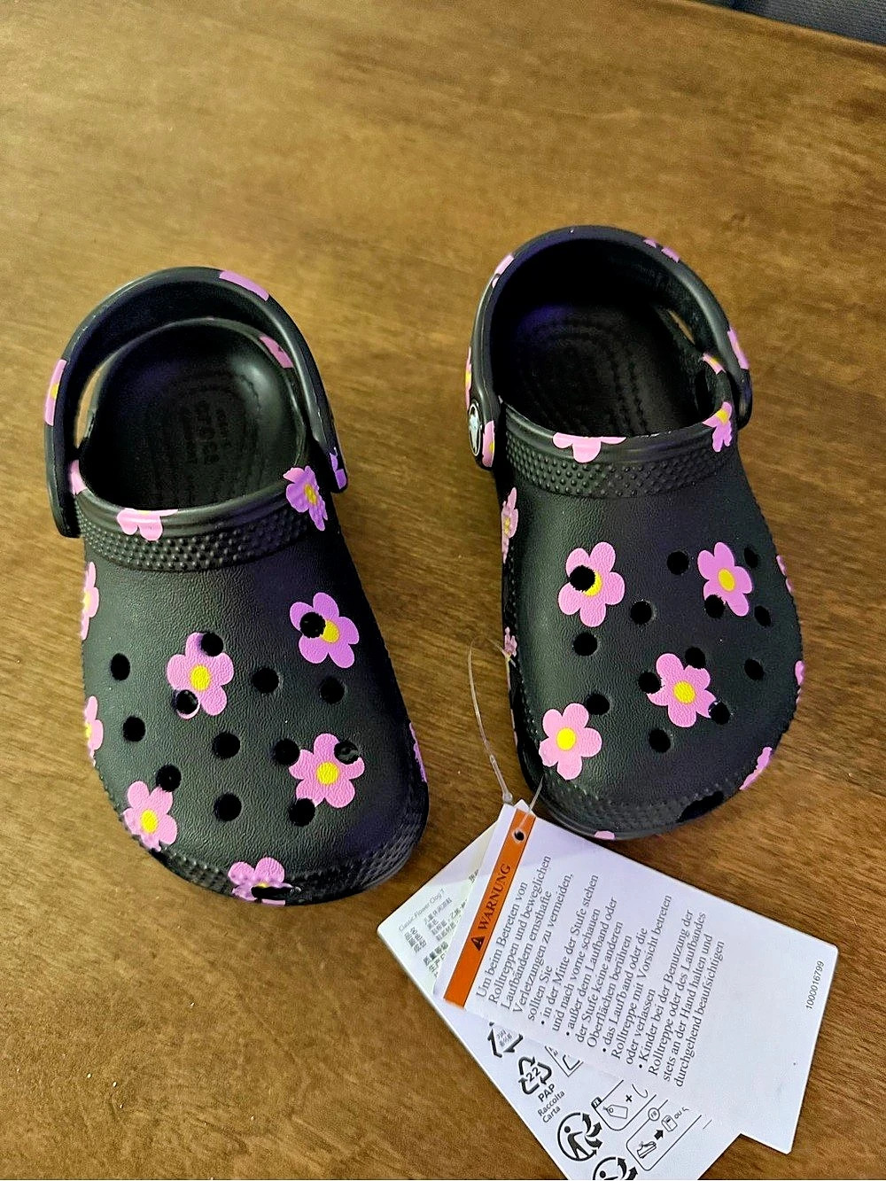 Crocs Classic Flower Clog Toddler Black & Pink NWT